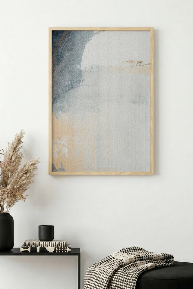 Doğal Ahşap Çerçeveli Soyut Desenli Tablo - Pastel Tonlar | huhu1331