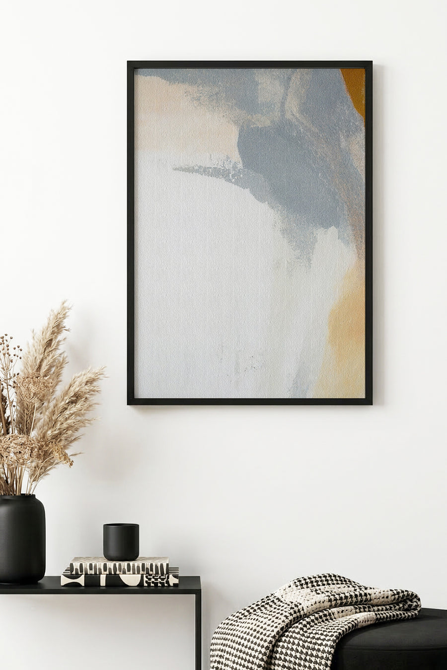 Doğal Ahşap Çerçeveli Soyut Desenli Tablo - Pastel Tonlar | huhu1329