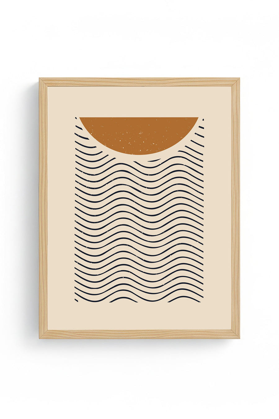 Doğal Ahşap Çerçeveli Geometrik Dalga Desenli Tablo - Pastel | huhu1467