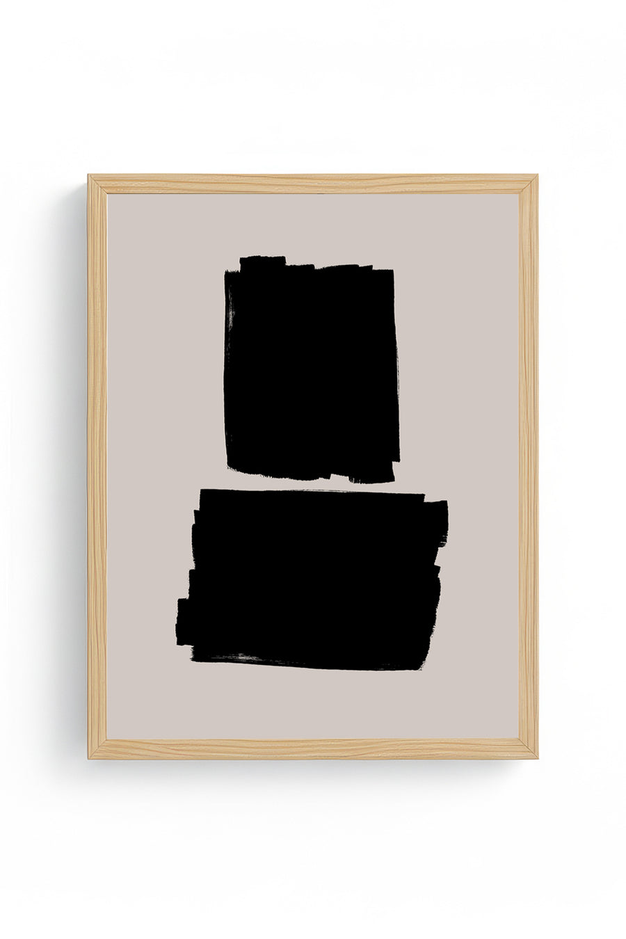 Doğal Ahşap Çerçeveli Soyut Siyah Desenli Tablo - Minimal | huhu1071