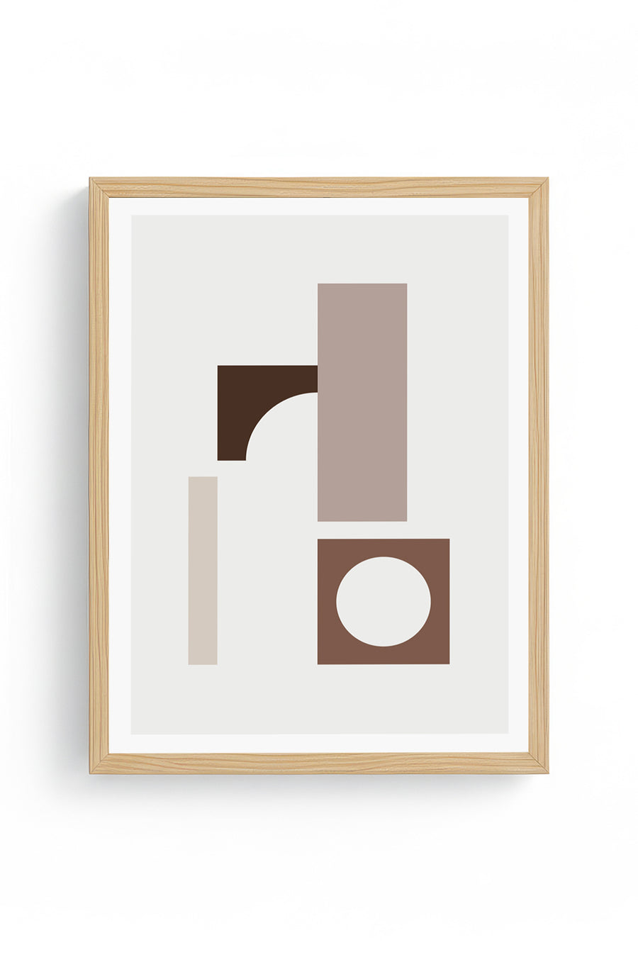 Doğal Ahşap Çerçeveli Minimal Geometrik Desenli Tablo - Pastel Tonlar | huhu1489