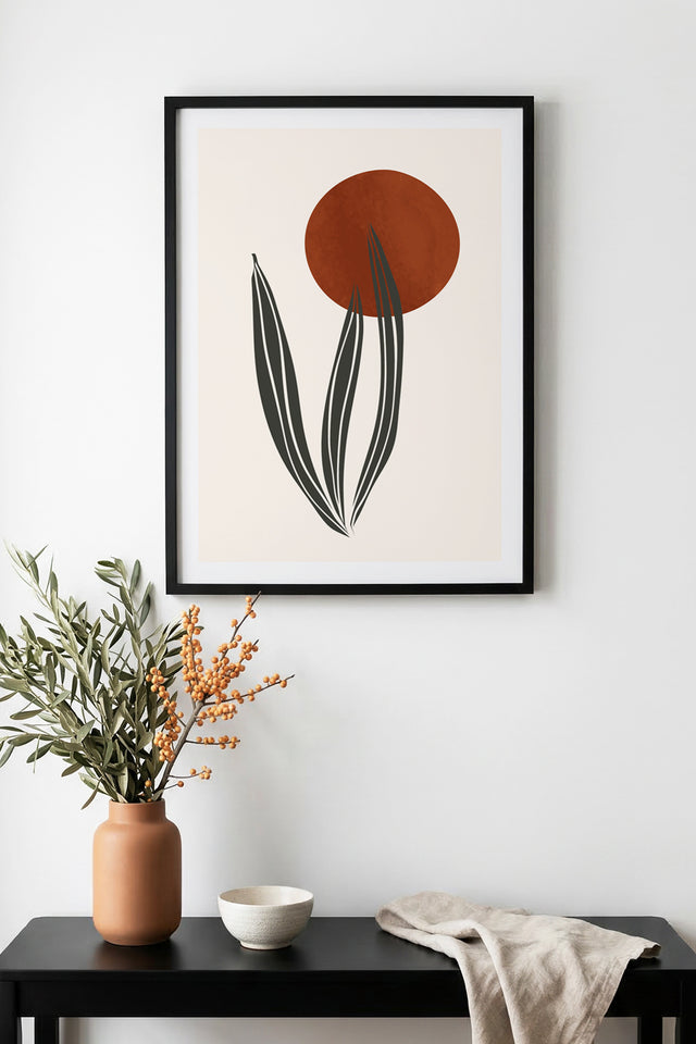Doğal Ahşap Çerçeveli Soyut Yaprak Desenli Tablo - Pastel | huhu1040