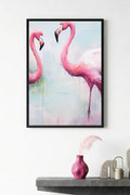 Doğal Ahşap Çerçeveli Flamingo Desenli Tablo - Pastel Tonlar | huhu1303