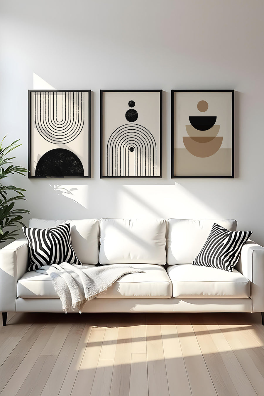 Geometrik Desenli Siyah-Beyaz Tablo Seti - Modern 3’lü Set | huhu262