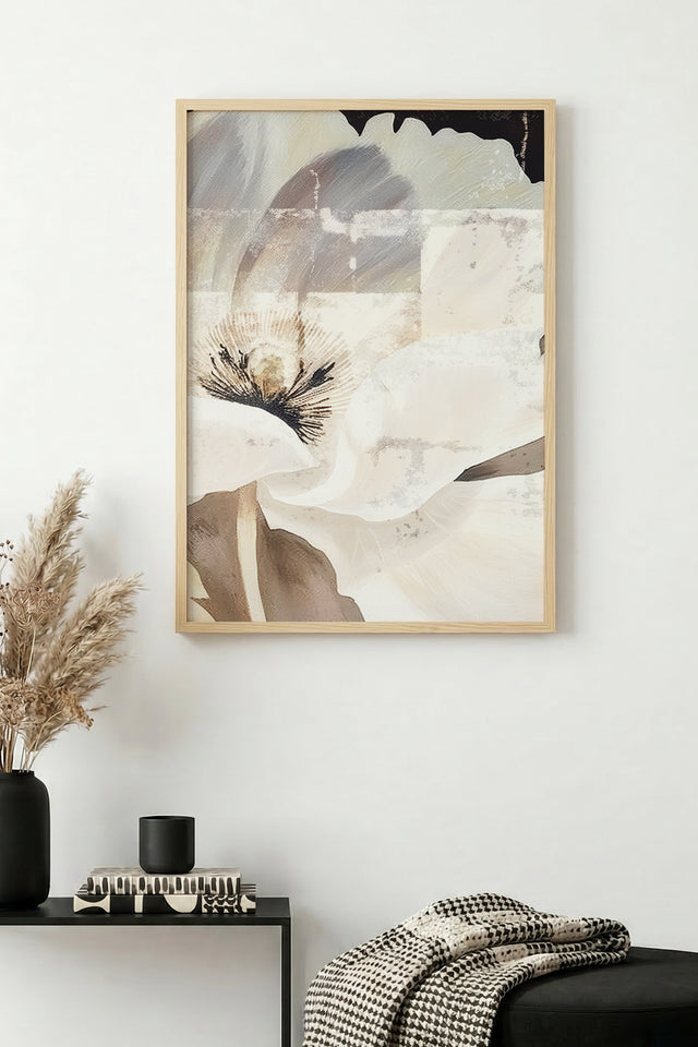 Doğal Ahşap Çerçeveli Çiçek Desenli Tablo - Pastel Tonlar | huhu1317