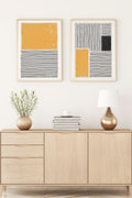 Geometrik Desenli Sarı ve Siyah Tablo Seti - Modern 2’li Set | huhu130