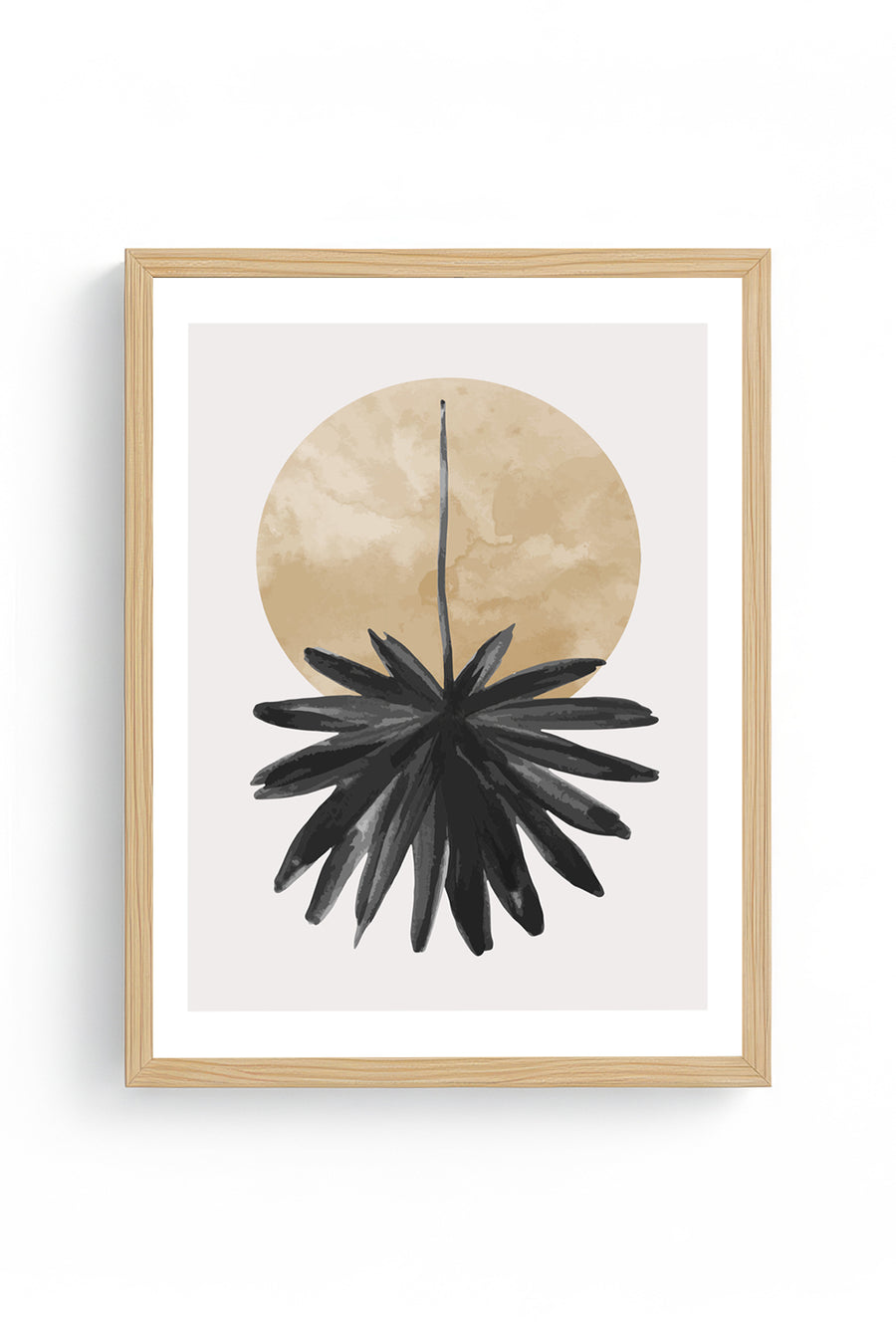 Doğal Ahşap Çerçeveli Minimal Yaprak Desenli Tablo - Pastel | huhu1027