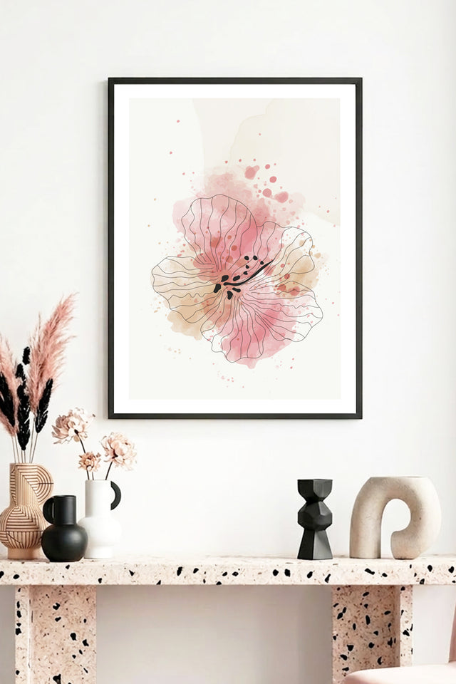 Doğal Ahşap Çerçeveli Çiçek Desenli Tablo - Pastel Tonlar | huhu1013
