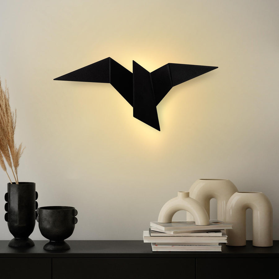 Origami Kuş Büyük Boy LED Aplik - Siyah