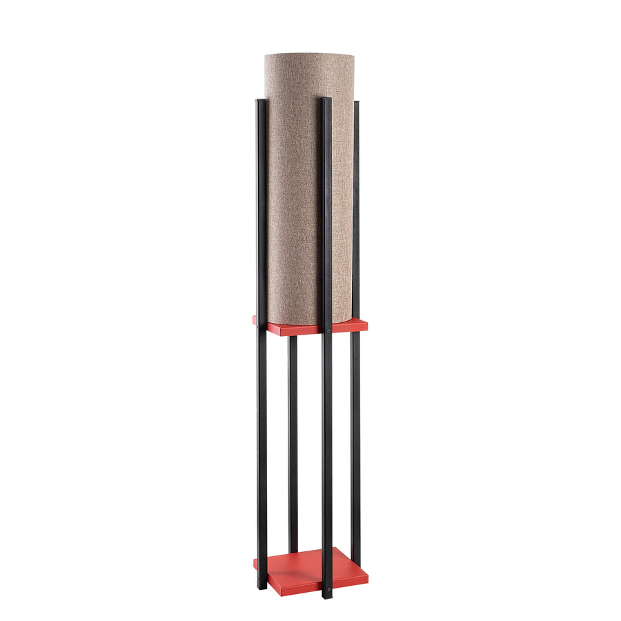 Çerçeveli Lambader Metal Keten Abajurlu - Siyah Kırmızı