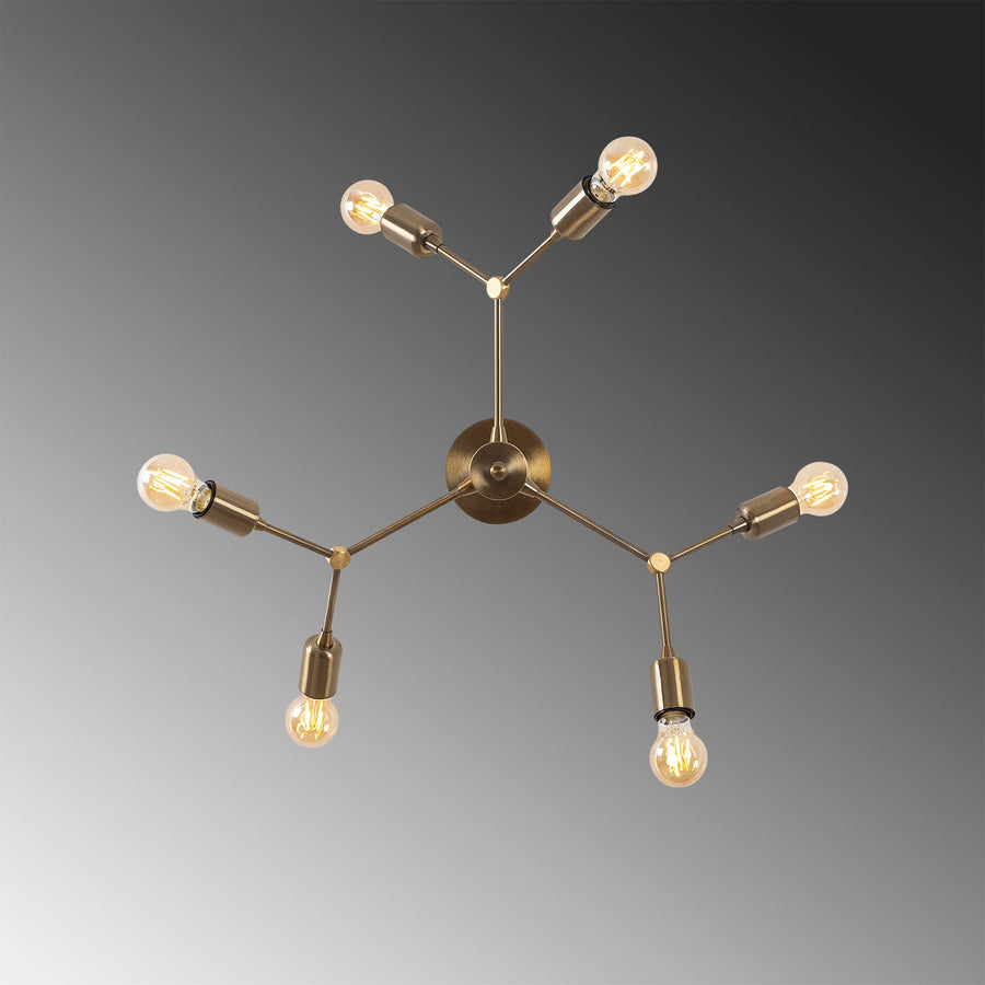 Sputnik 6'lı Metal Avize Eskitme - Altin