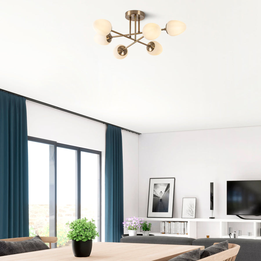 Camlı 6'lı Plafonyer Modern - Altın