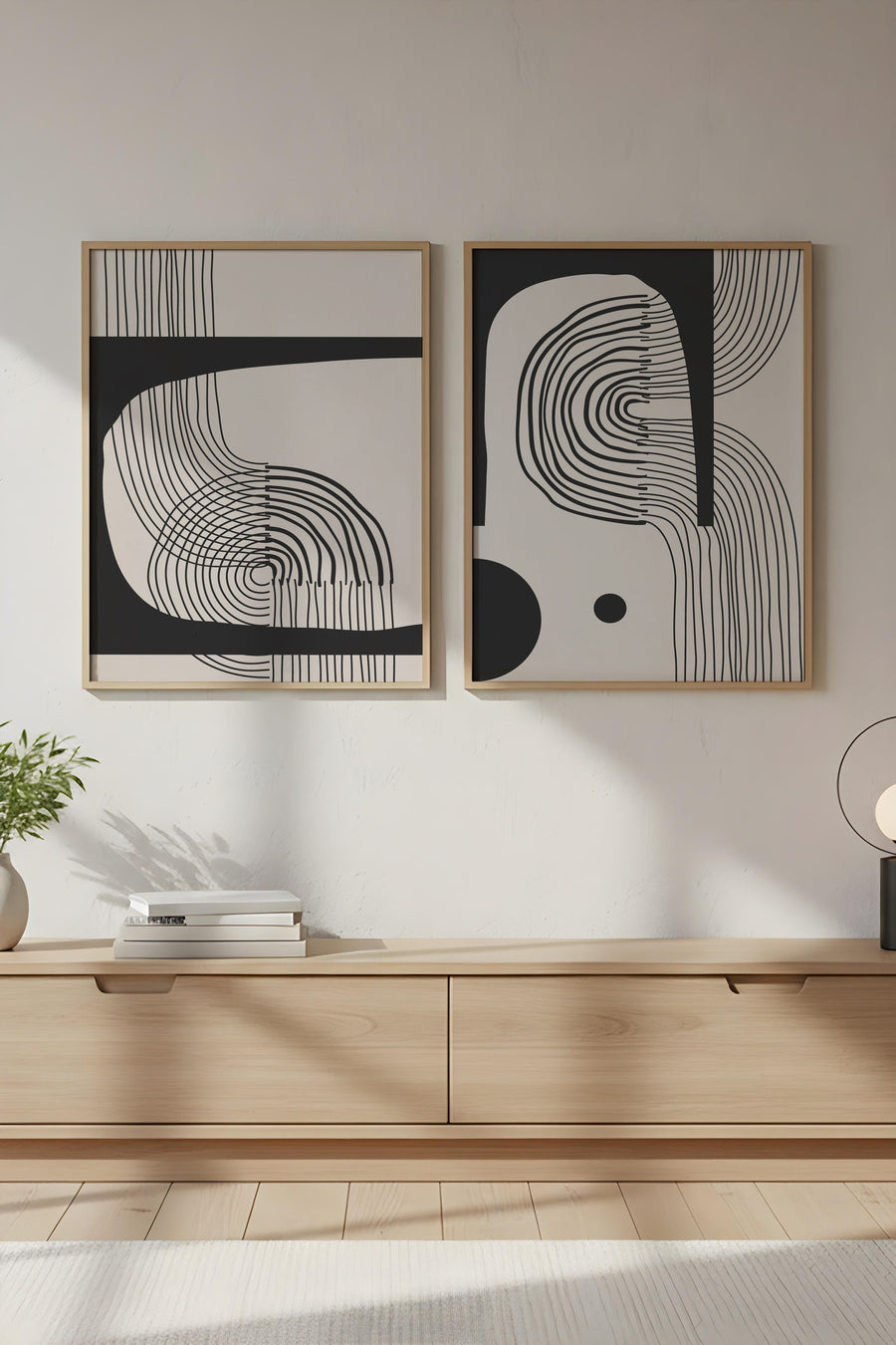 Geometrik Desenli Siyah-Beyaz Tablo Seti - Modern 2’li Set | huhu76