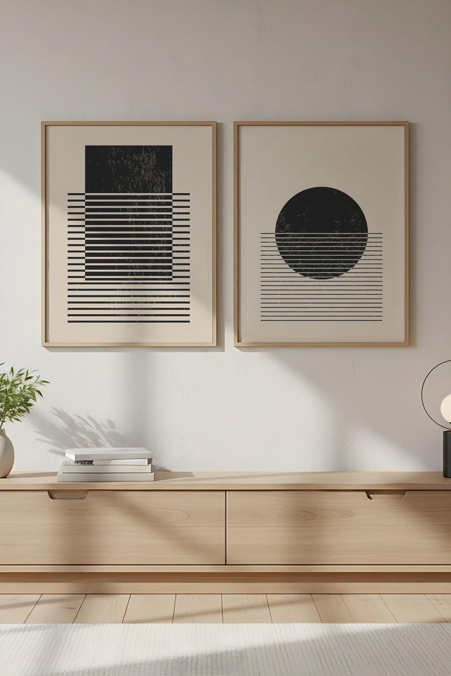 Geometrik Desenli Siyah-Beyaz Tablo Seti - Modern 2’li Set | huhu81