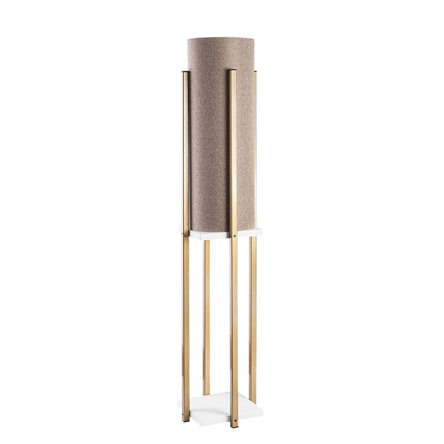 Raflı Lambader Metal Keten Abajurlu - Altın