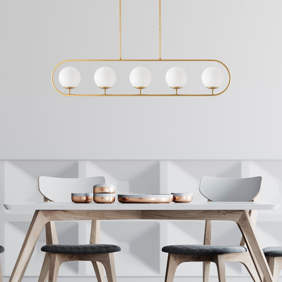 Küre Cam 5'li Oval Avize - Altin