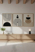 Geometrik Desenli Siyah-Beyaz Tablo Seti - Modern 3’lü Set | huhu262