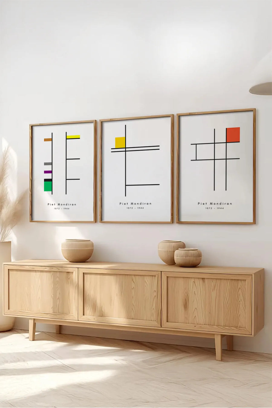 Ahşap Çerçeveli 3'lü Bauhaus Tablo | Huhu509
