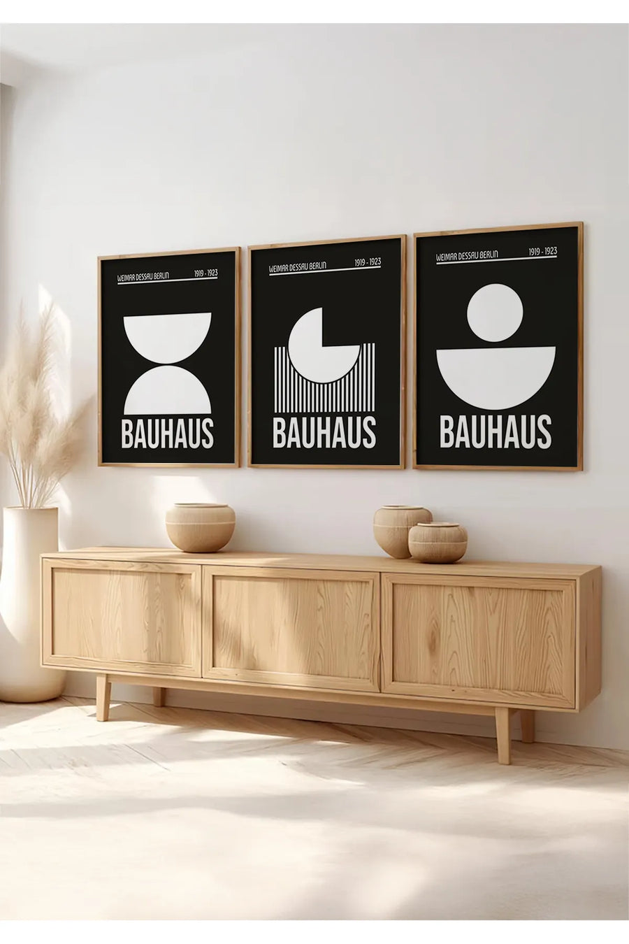 Ahşap Çerçeveli 3'lü Bauhaus Tablo | Huhu522