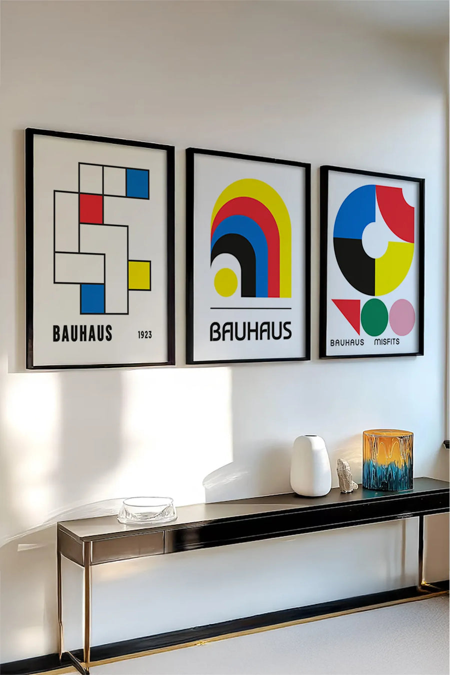 Ahşap Siyah Çerçeveli 3'lü Bauhaus Tablo | Huhu525