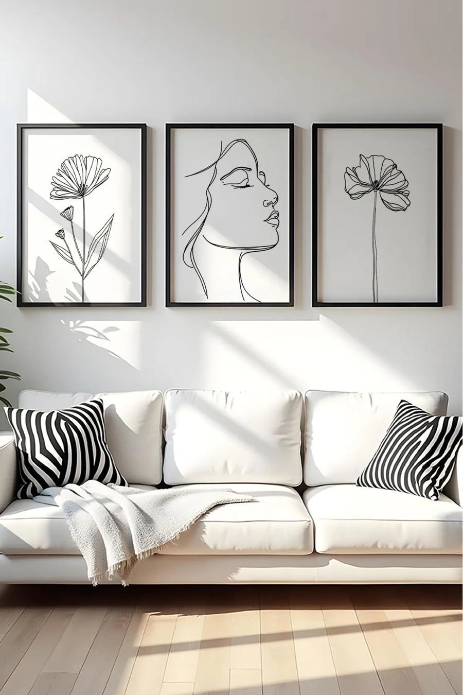 Ahşap Siyah Çerçeveli Minimalist Line Art 3'lü Tablo Seti | Huhu533