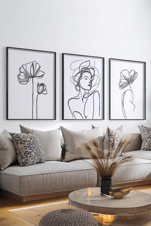 Minimalist Line Art Tablo Seti - 3'lü Set | Huhu534