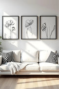 Ahşap Siyah Çerçeveli Minimalist Line Art 3'lü Tablo Seti | Huhu535