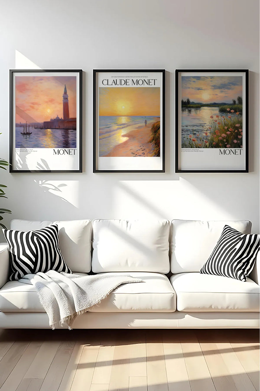 Ahşap Siyah Çerçeveli Claude Monet Tablo Seti | Huhu556
