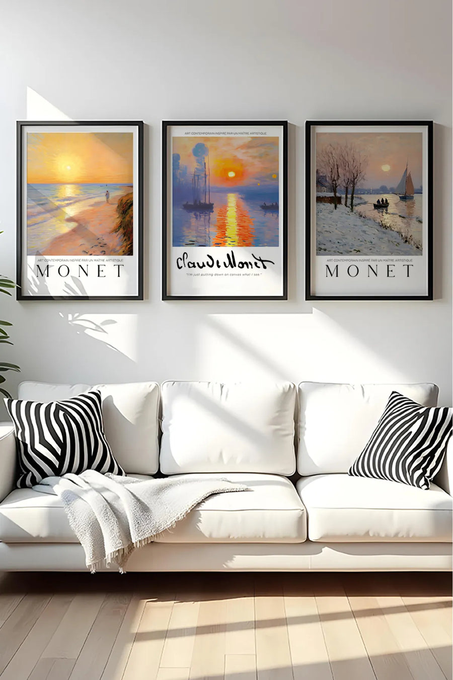 Ahşap Siyah Çerçeveli Claude Monet Tablo Seti | Huhu561