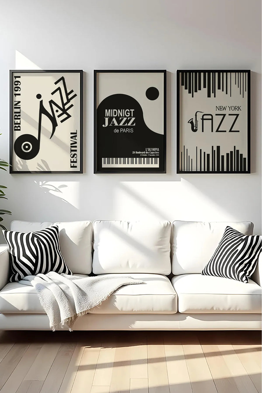 Ahşap Siyah Çerçeveli 3'lü "Vintage Jazz Nights" Tablo Seti | Huhu566