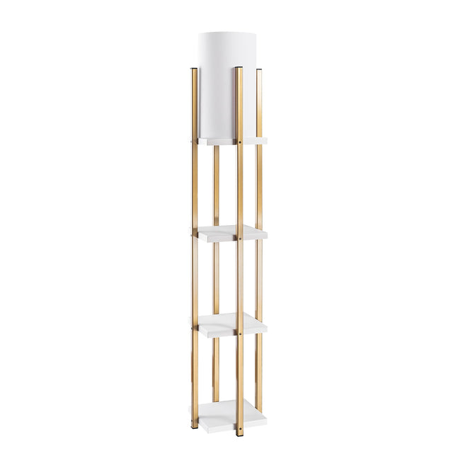Raflı Lambader Metal Abajurlu - Altın
