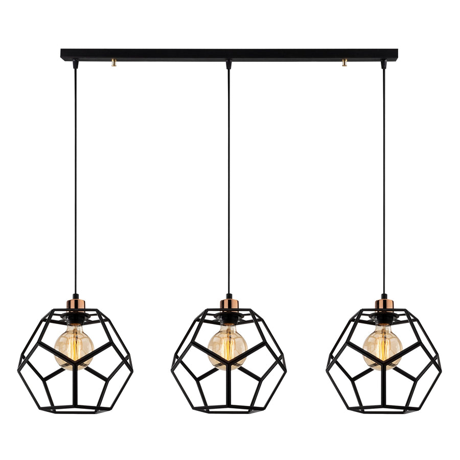 Geometrik Kafes 3'lü Sıralı Metal Sarkıt - Siyah