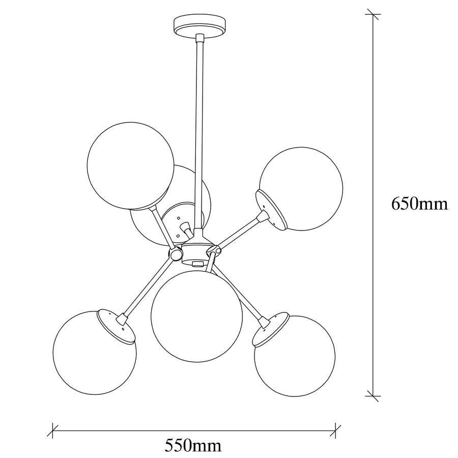 Sputnik Camlı 6'lı Avize - Siyah