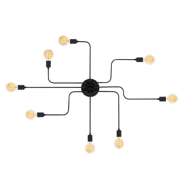 Rustik 8'li Spider Metal Plafonyer - Siyah