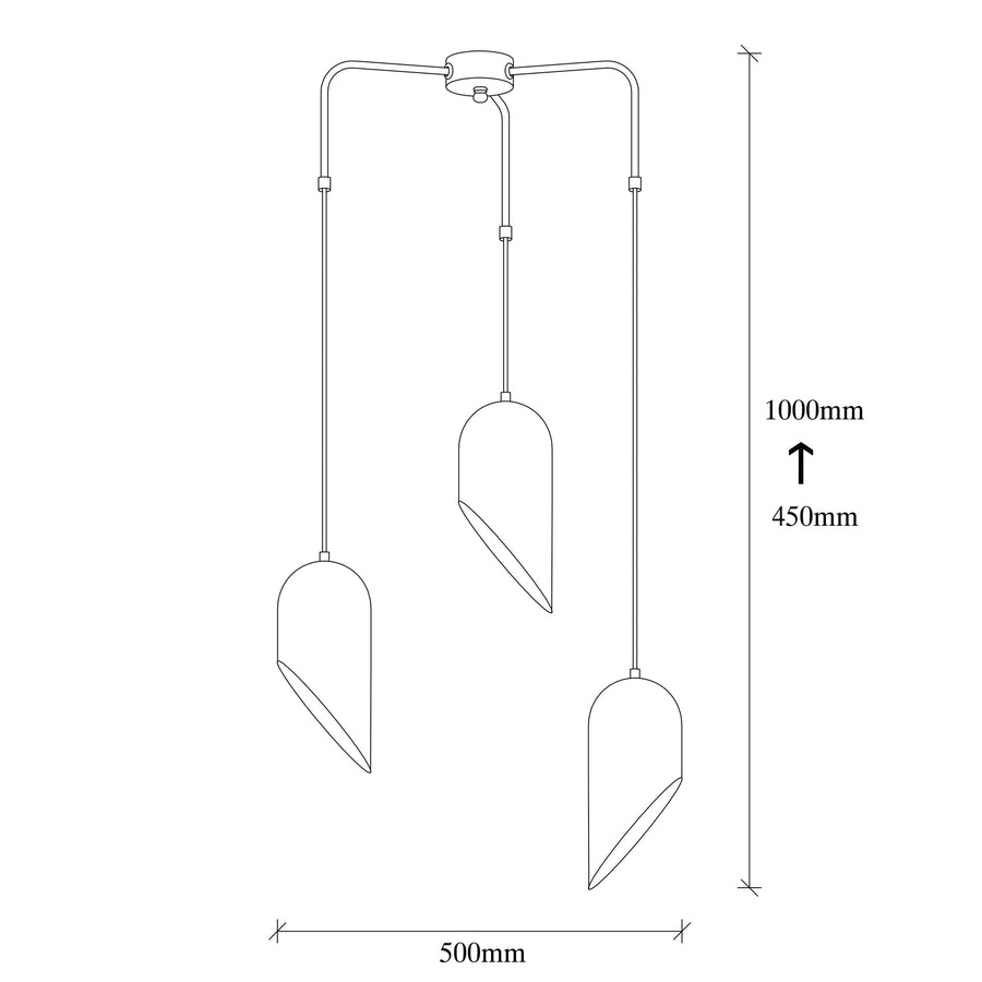 Metal 3'lü Kollu Sarkıt Oval Şapka - Siyah