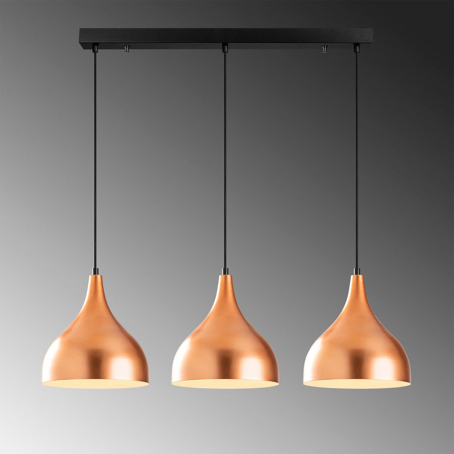 Modern 3'lü Sıralı Sarkıt Metal Damla - Bakır