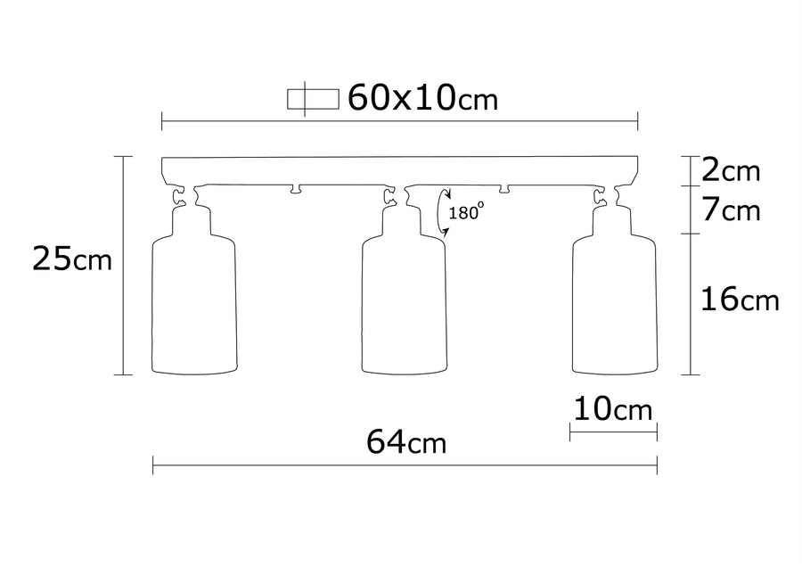 Silindir Camlı 3'lü Metal Plafonyer - Gri
