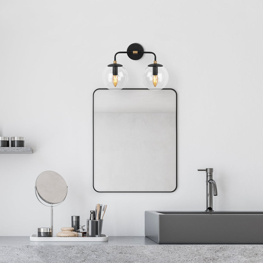 Şeffaf Küre Camlı Metal İkili Aplik - Siyah