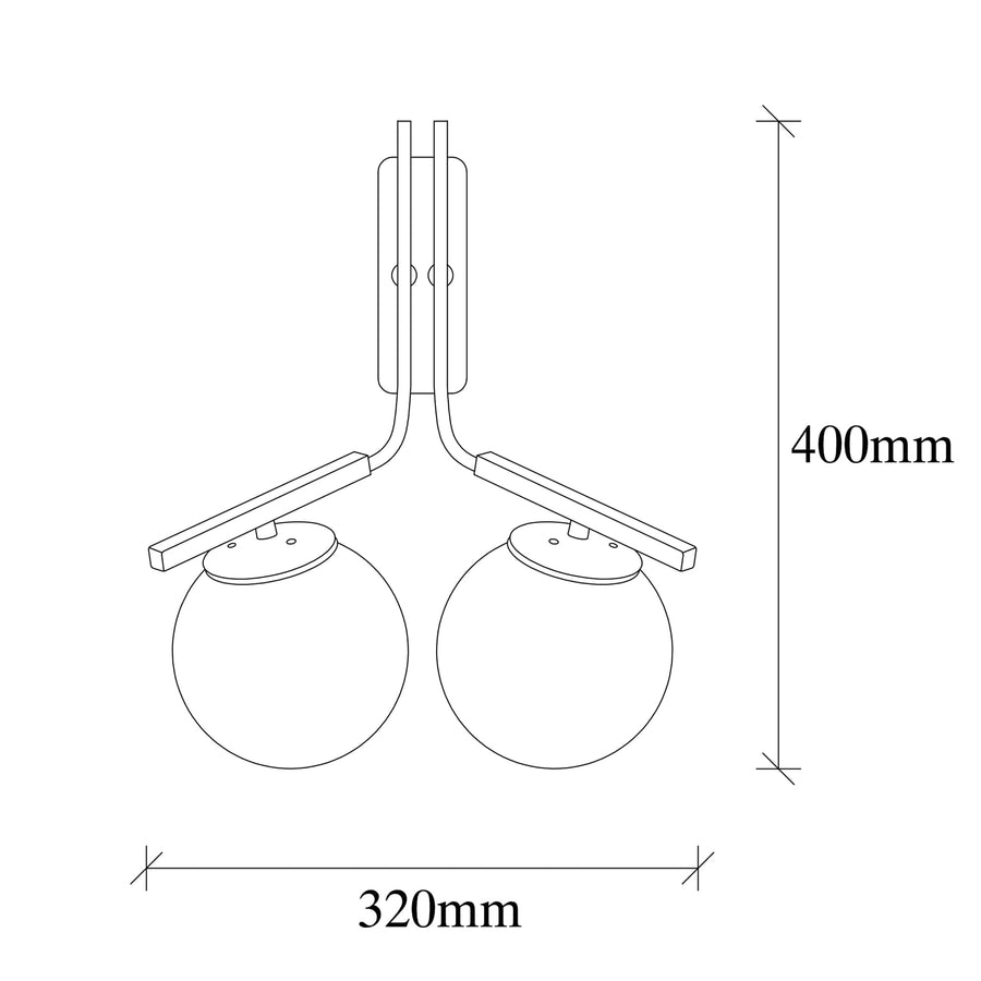 Küresel Cam 2'li Aplik Metal - Siyah