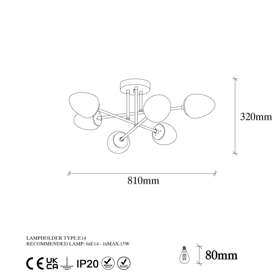 Camlı 6'lı Plafonyer Modern - Beyaz