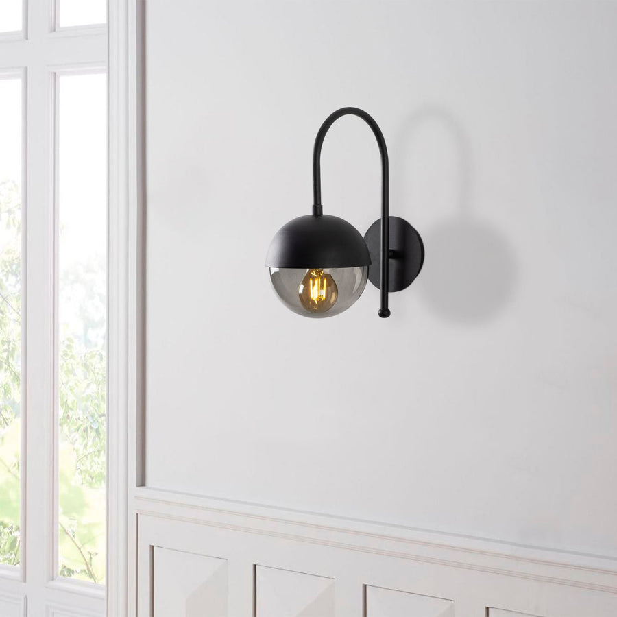 Küre Füme Cam Tekli Aplik Modern - Siyah
