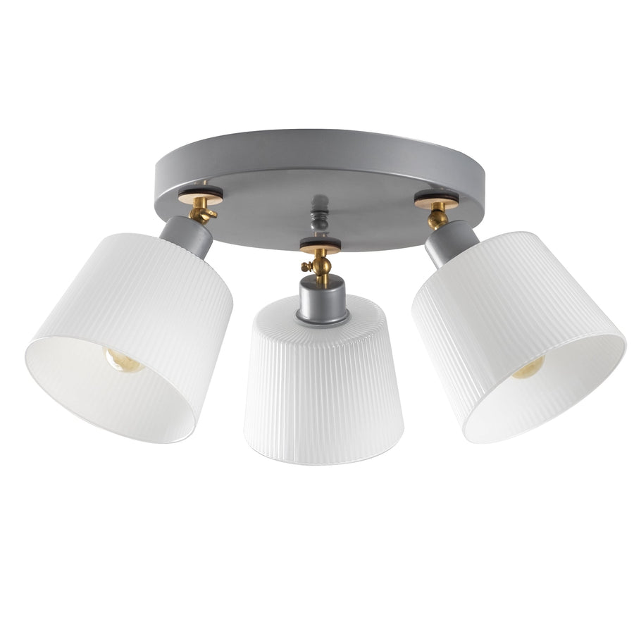 Yivli Cam 3'lü Yuvarlak Plafonyer Modern - Gri