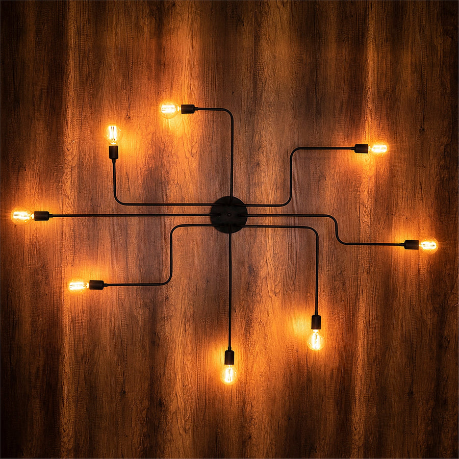 Rustik 8'li Spider Metal Plafonyer - Siyah