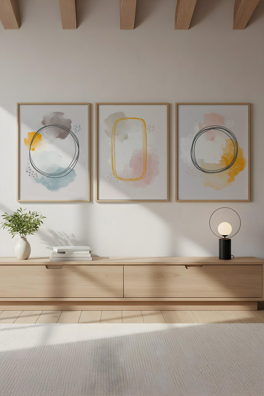 Soyut Desenli Modern Tablo Seti - 3’lü Çerçeveli Set | huhu125