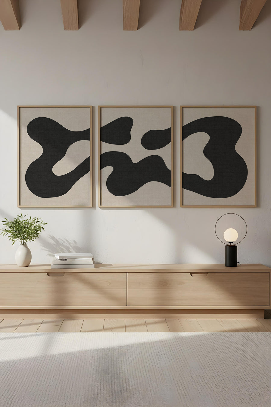 Ahşap Siyah Çerçeveli Minimalist 3’lü Tablo | Huhu199