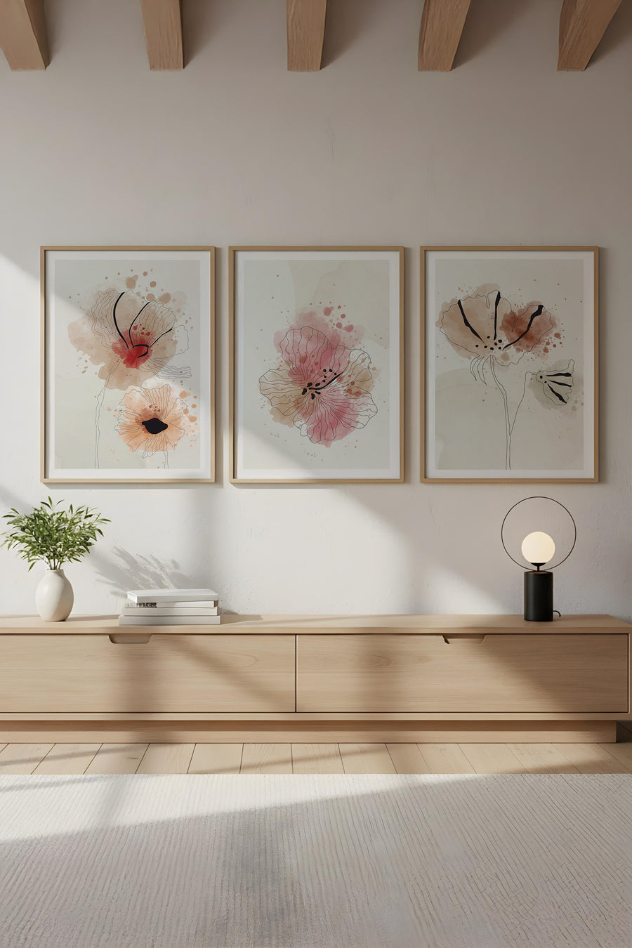 Ahşap Siyah Çerçeveli Minimalist 3’lü Tablo | Huhu205