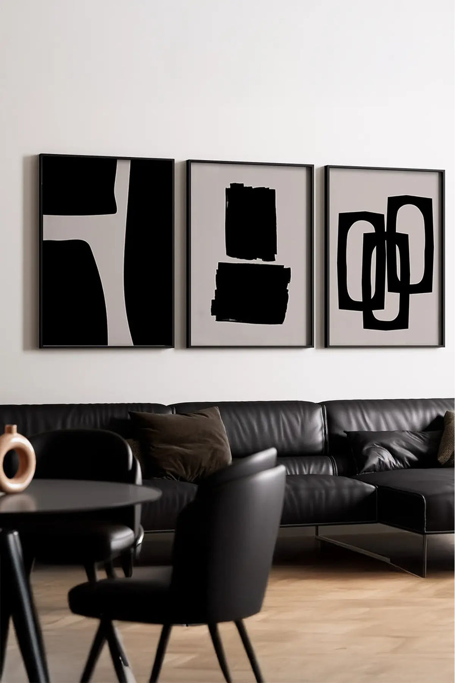 Ahşap Siyah Çerçeveli 3’lü Modern Tablo | Huhu236