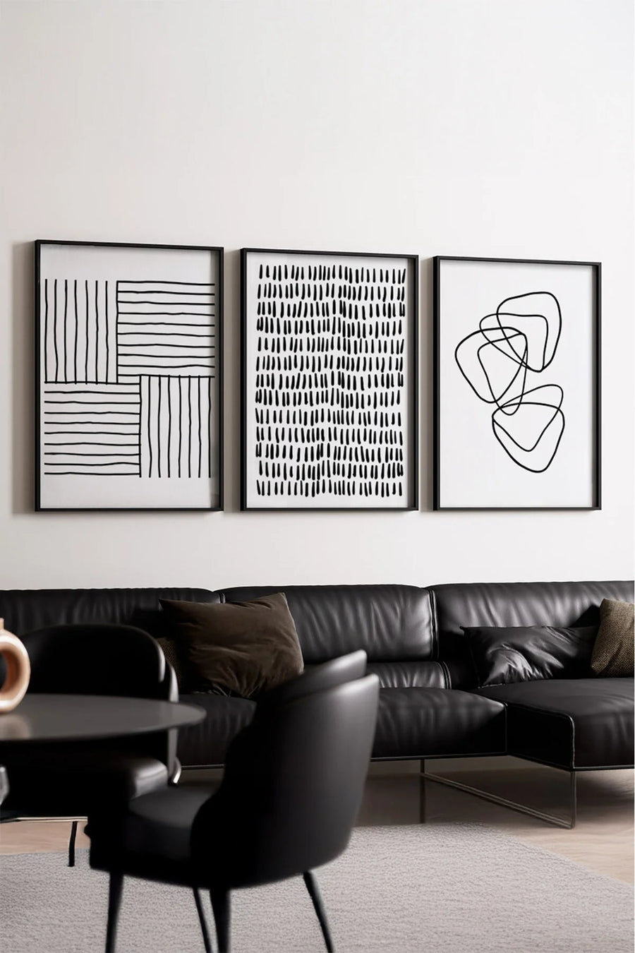 Ahşap Siyah Çerçeveli 3’lü Modern Tablo | Huhu239