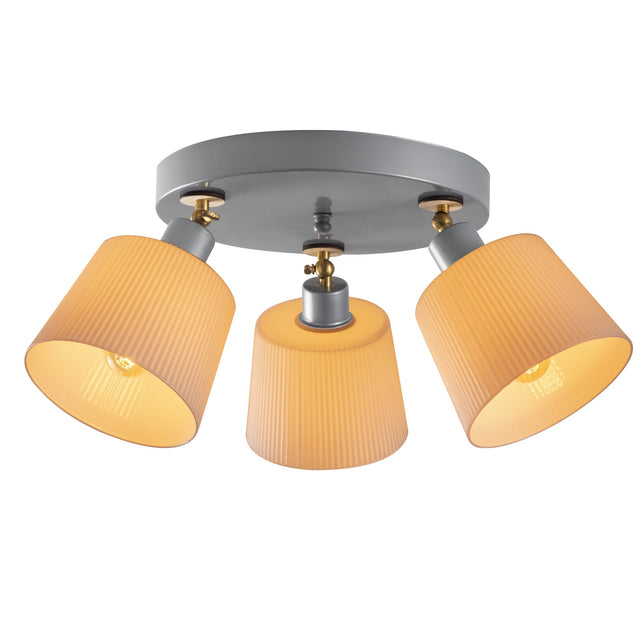 Yivli Cam 3'lü Yuvarlak Plafonyer Modern - Gri