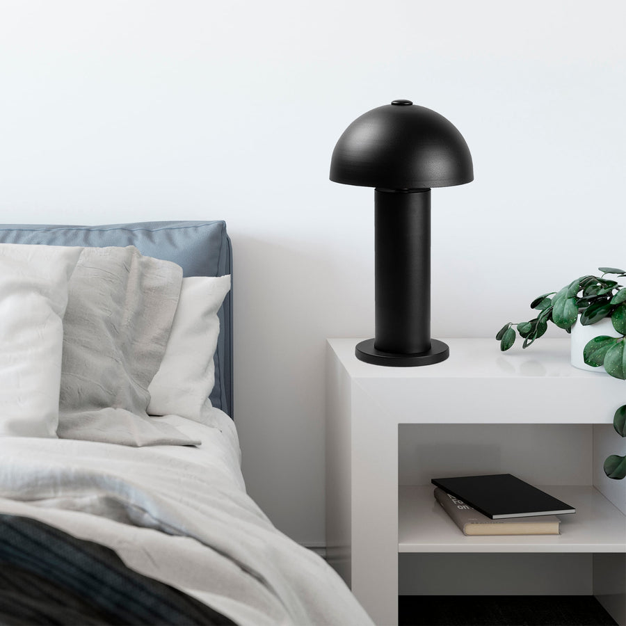 Kubbe Başlıklı Silindir Metal Masa Lambası - Siyah